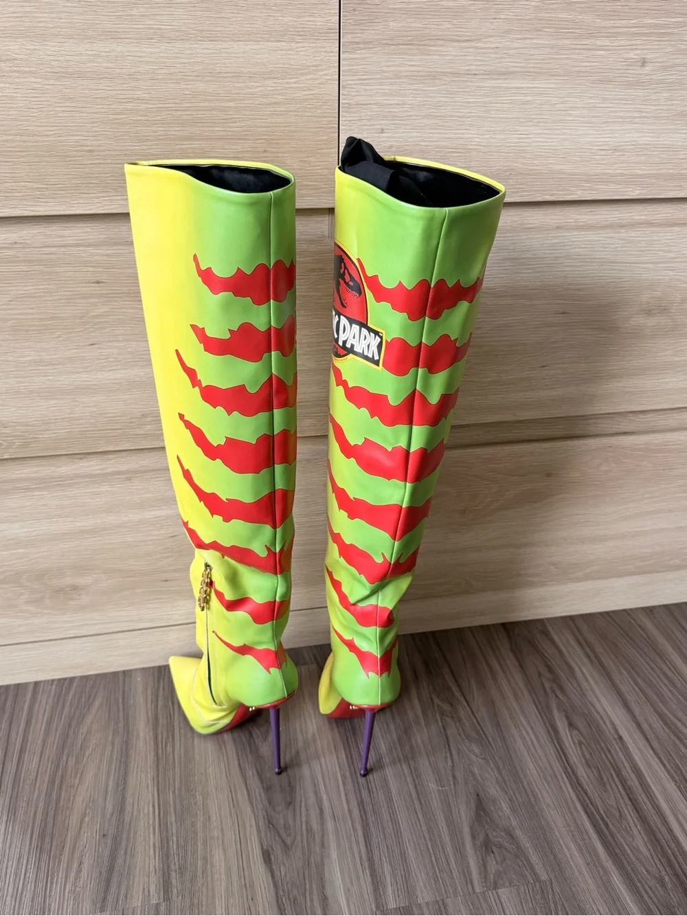 GCDS x Jurassic Park Neon Yellow Knee-High Stiletto Boots EU 39 Never Worn